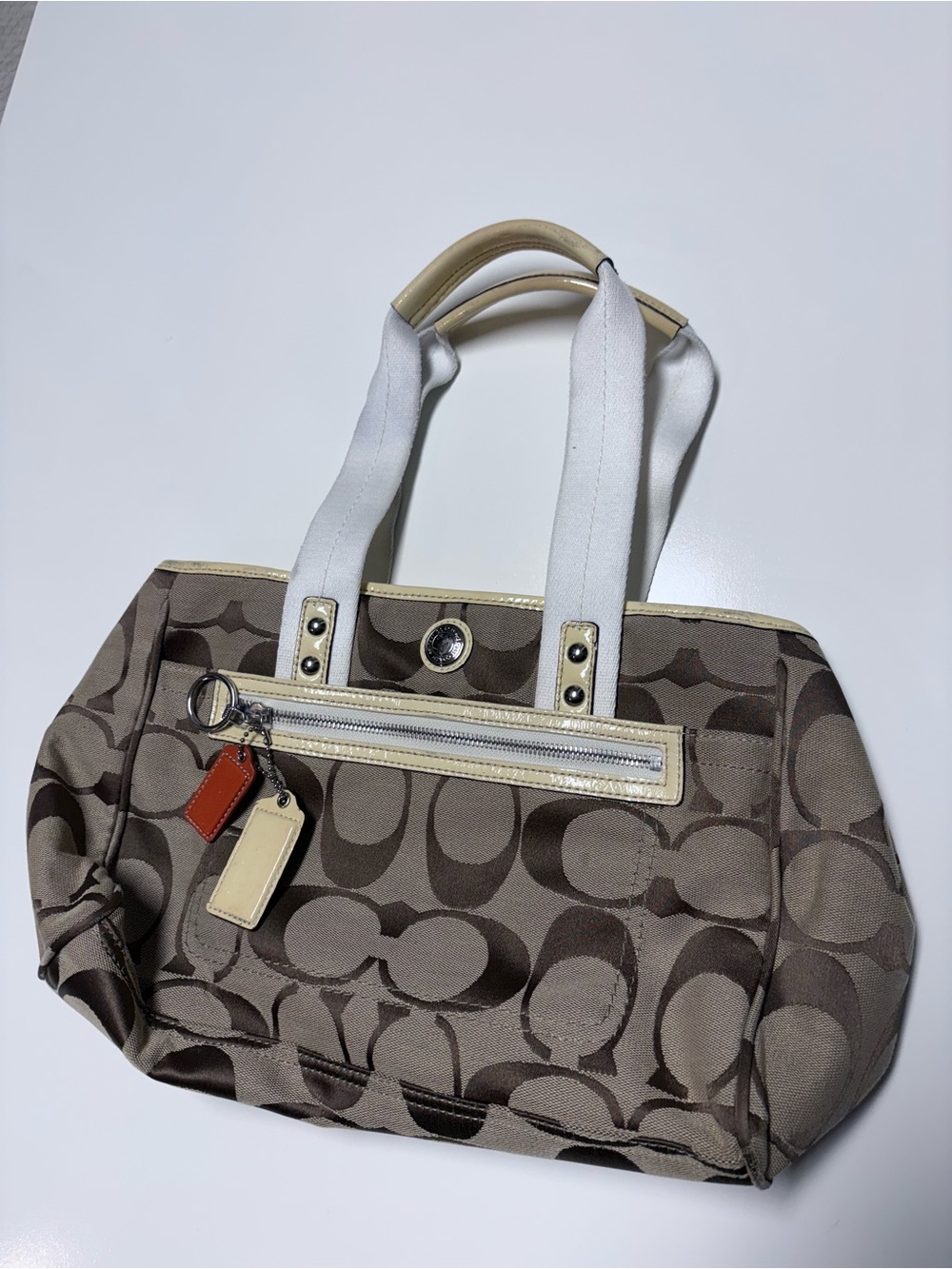 Y2K Coach Signature Canvas Tote in Khaki with White T… - Gem